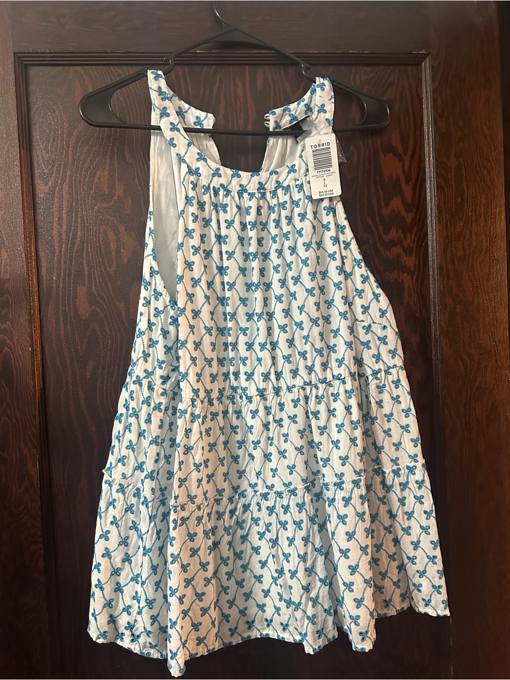 torrid White Dress with Blue Floral Print Tiered Sundress